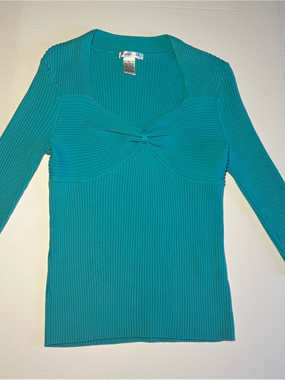august silk Teal Ribbed Twist-Front Long Sleeve Top